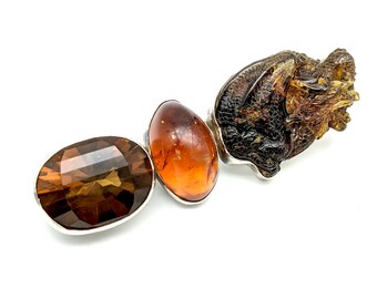 Rebecca Collins Carved Amber Dragon & Sterling Silver Brooch
