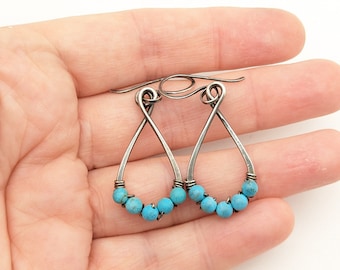 Vintage Sterling Silver & Beaded Turquoise Artisan Dangle Earrings