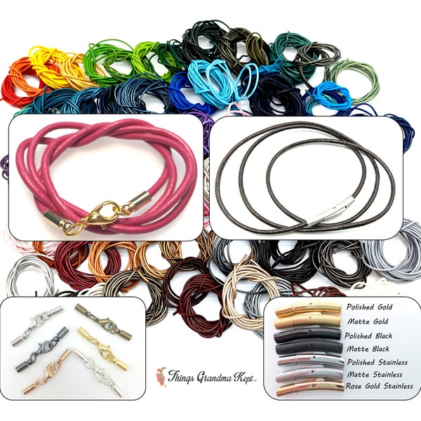 2mm Genuine Leather Cord Necklace, Choice of Clasps and Colors