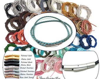 Custom Made 3mm Genuine Braided Leather & Stainless Steel Clasp Necklace or Wrap Bracelet
