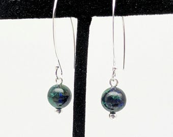 Sterling Silver Azurite Bead Dangle Earrings