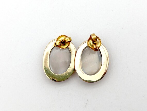 Antique 14k Gold & Moonstone Stud Earrings - 3/4" - image 8