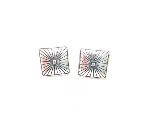 Vintage Square Sterling Silver Concho Stud Earrin… - image 1