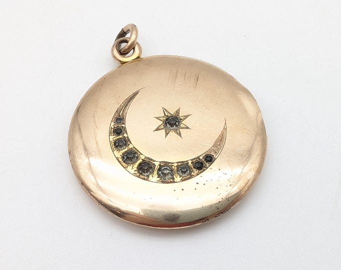 Antique 12K Gold Filled Crescent Moon & Star Locket With Paste Stones ...