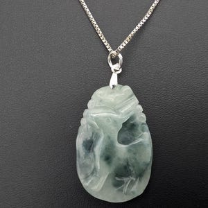 Sterling Silver & Carved Jade Chinese Zodiac Rabbit Pendant Necklace - 18&quot;