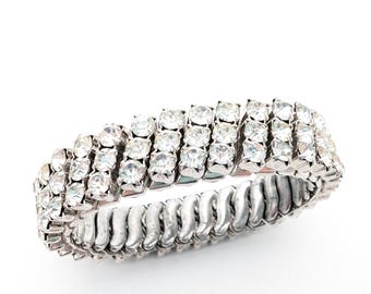 1960's Multi-Row Rhinestone Accordion Stretch Bracelet