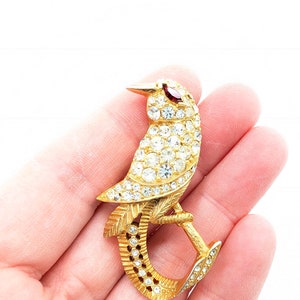 Hattie Carnegie Gold Plated Rhinestone Bird Brooch - 2&quot;