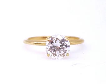 14K Yellow Gold & 1 Carat CZ Solitaire Engagement Ring -  Size 6