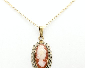 Vintage 12K Gold-Filled Cameo Pendant Choker or Child's Necklace - 14"