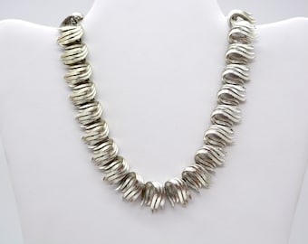 Vintage Signed Lisner Silver Tone Link Choker Necklace, 13-16", Adjustable