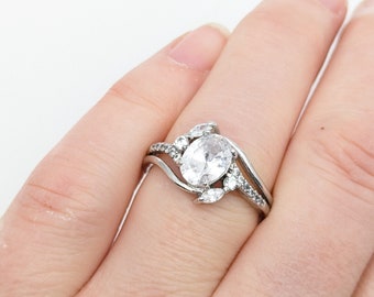 Vintage Silver Plated CZ Multi-Stone Ring - Size 8.75