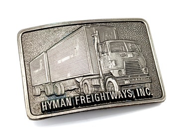 Vintage Great American Buckle Company Hyman Freightways Semi Truck Belt Buckle