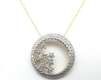 14k Gold Vermeil Sterling Silver & Diamond Moon and Stars Pendant Necklace - 18"