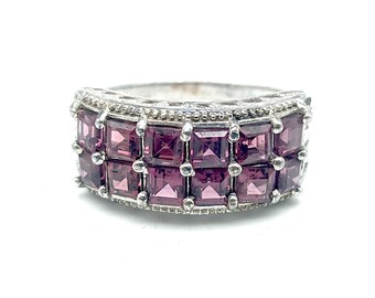 Sterling Silver Amethyst CZ Statement Ring - Size 8.75