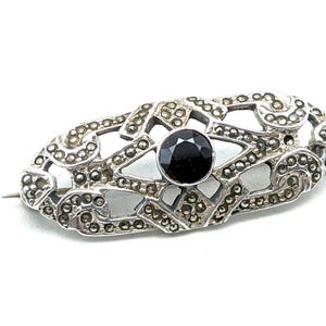 Vintage Garnet, Marcasite & Sterling Silver Brooch