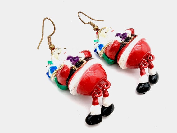 Vintage Dangling Figural Santa Earrings - 2" - image 3