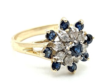 14K Gold, Natural Sapphire & Diamond Estate Ring - Size 7, Resizable
