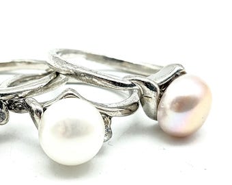 Vintage Silver Plated Cultured Pearl Ring - Choice of Colors