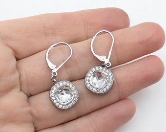 Vintage Lia Sophia Silver Tone Crystal Drop Earrings - 2.5"