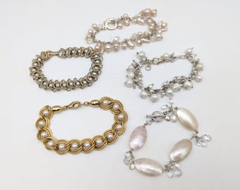 Lot of 5 Vintage Beaded Chain Bracelets, Including Goldette