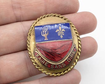 Antique Guilloche Enamel 161st Field Artillery Regiment Brass Shield Pin