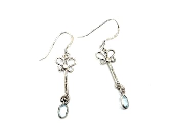 Oxidized Sterling Silver & Blue Topaz Dangle Earrings