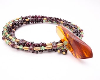 Vintage Garnet Chip Memory Wire Beaded Wrap Necklace