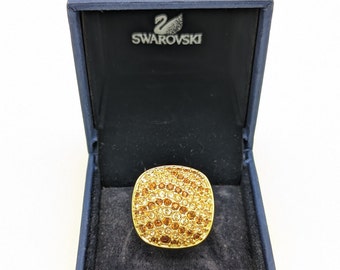 Swarovski Citrine Crystal & Gold Plated Statement Ring - Size 5.25