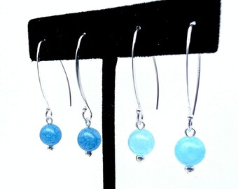 Sterling Silver Blue Apatite Bead Earrings; Lake Blue, Dangle, Threader Earrings