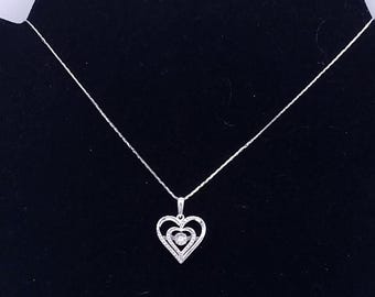 Vintage Sterling Silver & Double CZ Heart Pendant Necklace - 18"