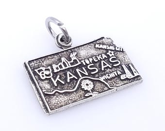 Vintage Sterling Silver Map of Kansas State Souvenir Charm