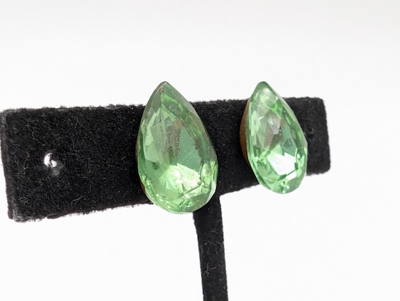 Green Pear Cut Rhinestone Stud Statement Earrings… - image 3