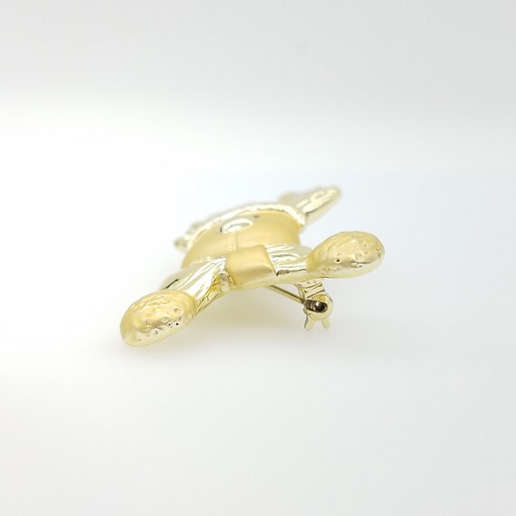 Brushed Gold Tone Reindeer Brooch Signed AJC - image 3