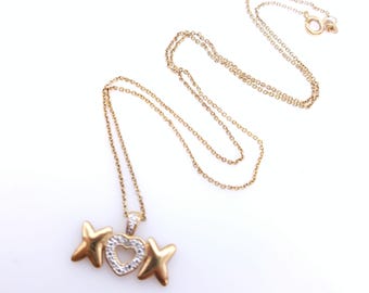 Vintage Gold Plated XOX Heart Necklace - 20"