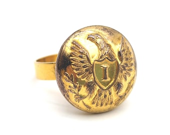 14K Gold Antique Horstman's Civil War Infantry Button Ring - Size 5.5, Resizeable