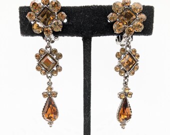 Citrine Rhinestone Floral Dangle Earrings