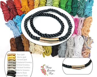 Thick Satin Cord & Stainless Bayonet Clasp Necklace or Wrap Bracelet
