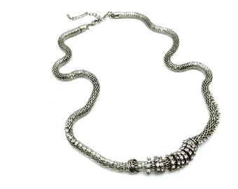 Vintage Rhodium Plated Chunky Rhinestone Snake Chain Necklace Signed Chico's - 35"