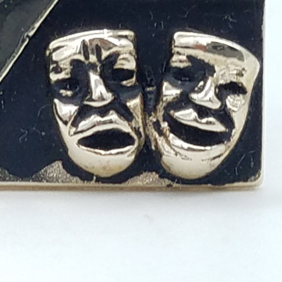 Vintage Drama Mask Comedy & Tragedy Gold Tone Cuf… - image 3