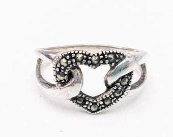 Sterling Silver & Marcasite Heart Infinity Ring - Size 8