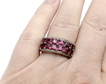 Vintage Amethyst CZ and Sterling Silver Statement Ring - Size 8.75