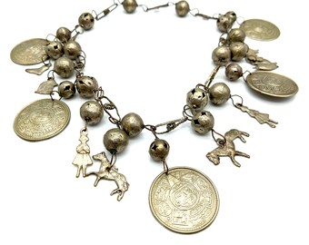 Vintage Southwestern Fetish Aztec Coin Dangle Necklace - 18"