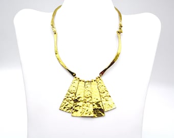 Gold Plated Anne Dick Hammered Modernist Bib Necklace, 1960s