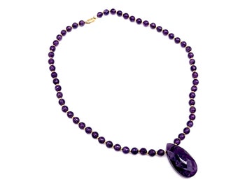 14K Gold & Faceted Amethyst Bead Pendant Necklace - 140 Carats