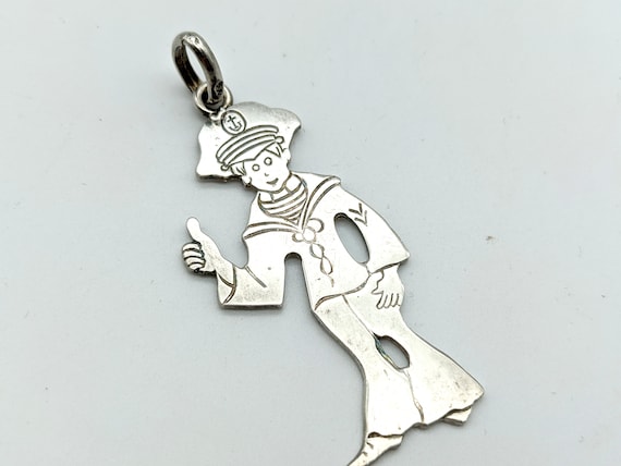 Vintage Sterling Silver Sailor Pendant - image 1