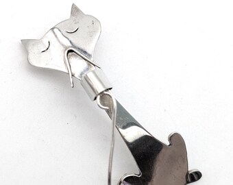 Modernist Sterling Silver Taxco Mexico Cat Pendant/Brooch