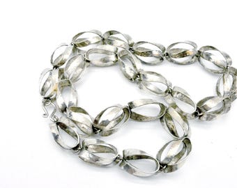 Antique 835 Silver  Hammered Oval Link Chain Necklace - 19"