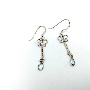 Vintage Sterling Silver & Blue Topaz Dangle Earrings