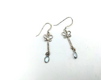 Vintage Sterling Silver & Blue Topaz Dangle Earrings