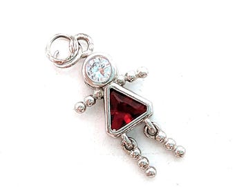 Sterling Silver & Cubic Zirconia July Ruby Birthstone Brats Pendant or Charm